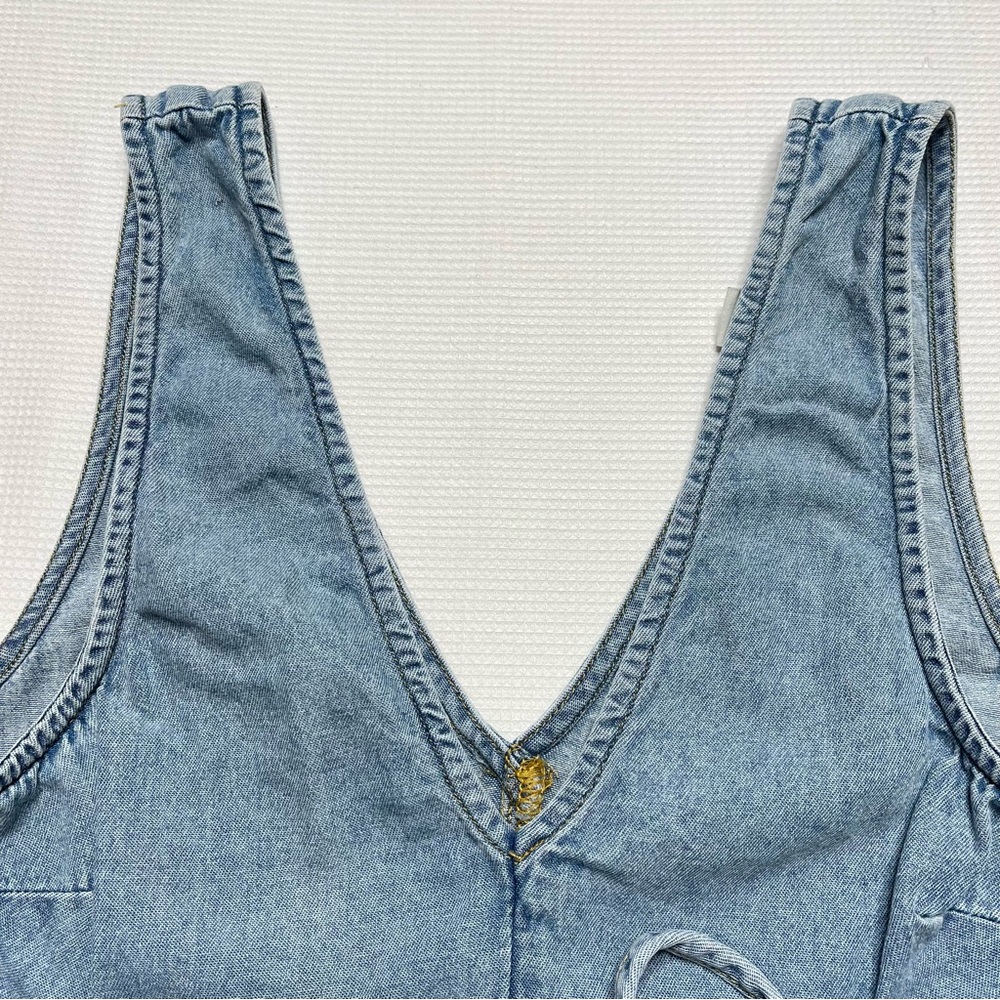 Womens xxsmall American Eagle‎ denim blue jean crop top mini tank top - Picture 3 of 6
